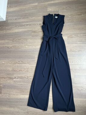 Calvin Klein Navy Wide-Leg Jumpsuit with Waist Tie